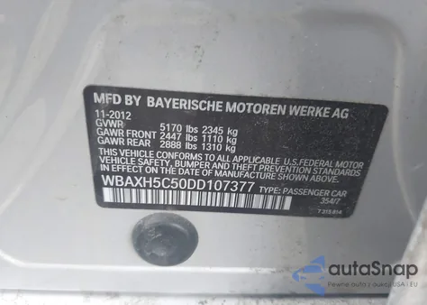 2013 BMW 528I xDrive из США, поврежденный, VIN WBAXH5C50DD107377